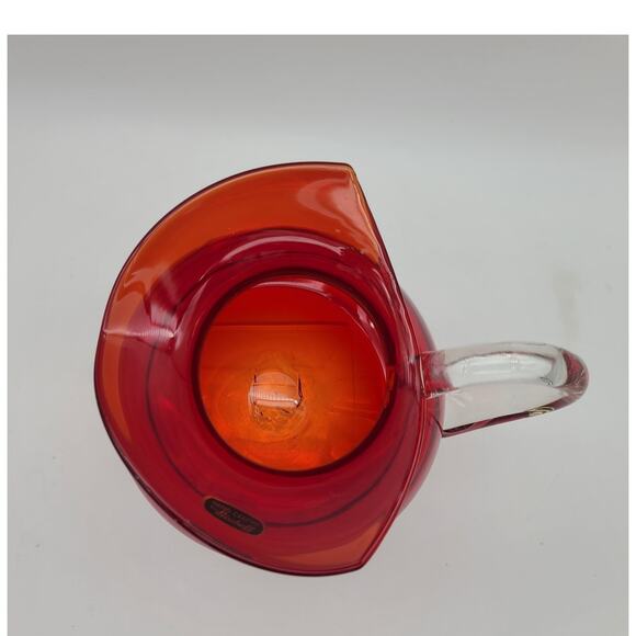 Vintage MCM Bischoff Poinsettia Red Pitcher Blown Glass 1950-60s 3.5" T Sticker - Picture 4 of 9